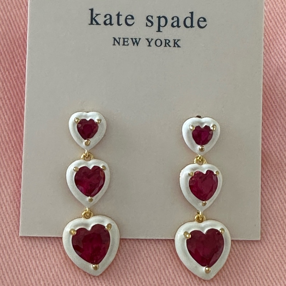 Kate spade double drop red hearts ❤️ earrings - Picture 3 of 7